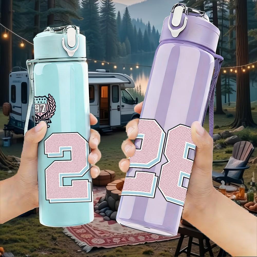 1PC Sport Number 28 Trophy Badge Print 750ml Color Plastic Sports Water Bottle Leakproof Flip Straw Lid Suitable for Sports Office Home Use