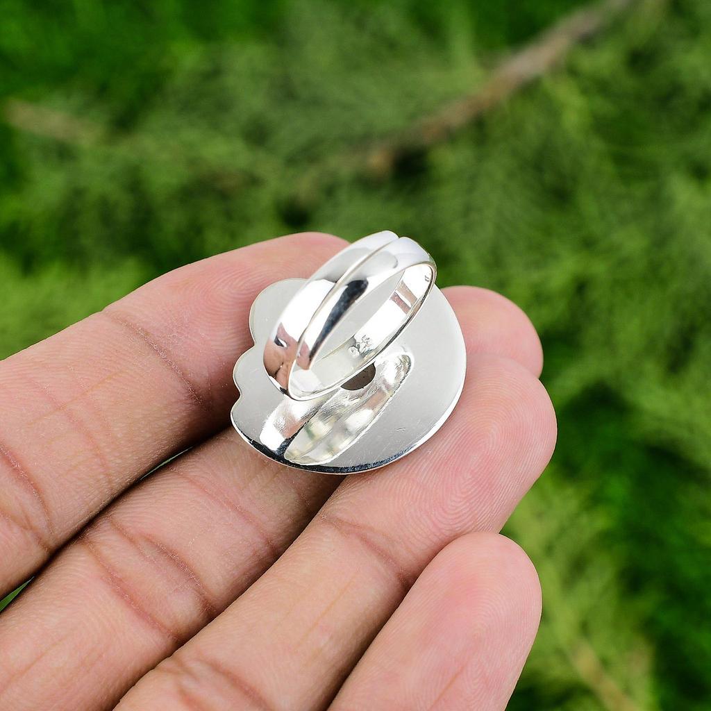 Rainbow Moonstone Gemstone 925 Silver Bezel Artisan Trendy Flower Stackable Ring