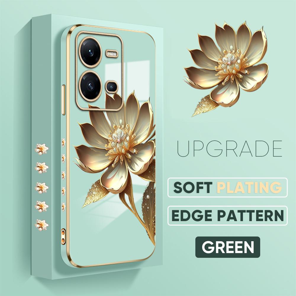Роскошный чехол с золотым цветком лотоса для VIVO V27 V23E V25 Y21 Y21S Y02 OPPO A31 A15 Realme 10 C11 8 9 HUAWEI P40 Pro P30 Mate Nova Honor Cover