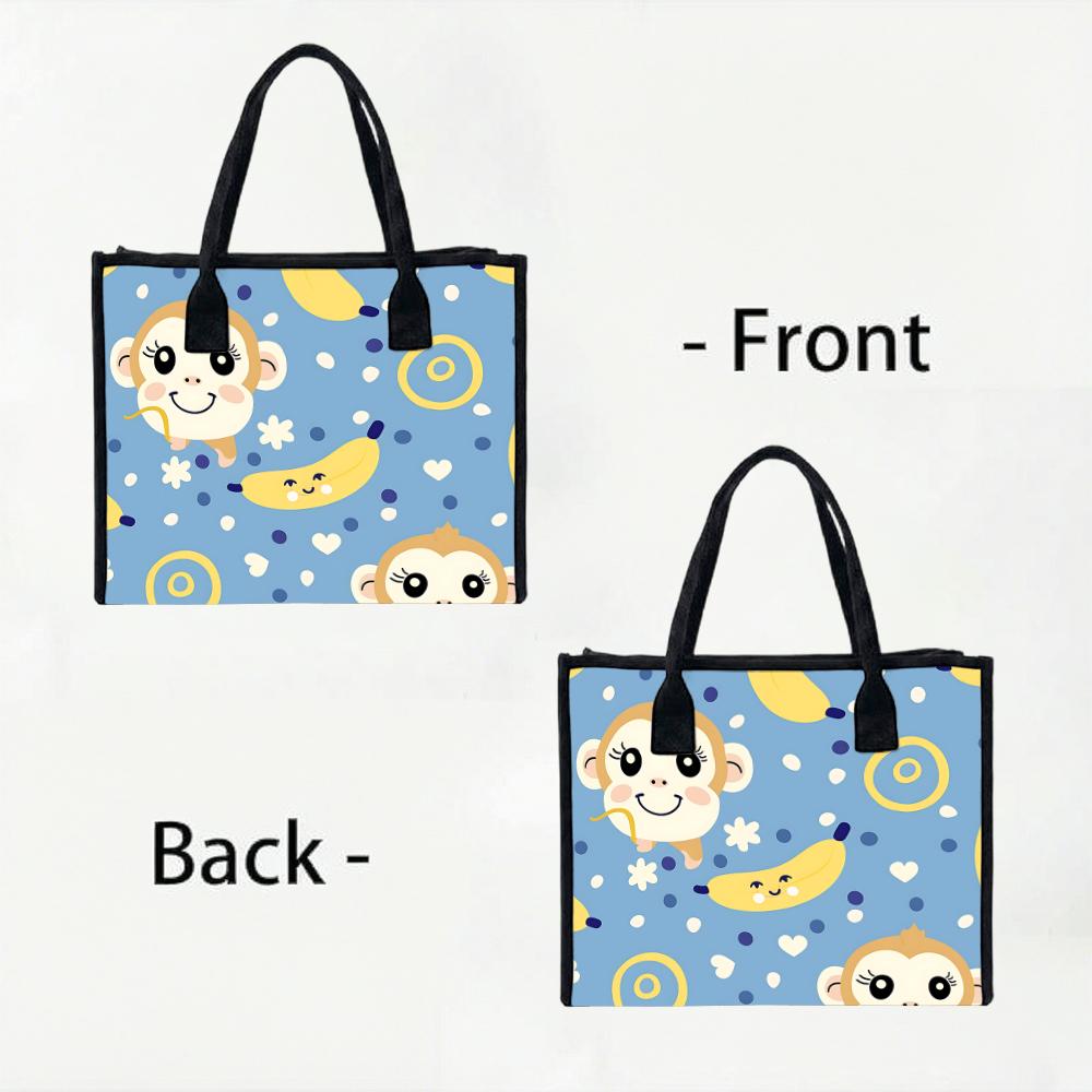 Cute Monkey Banana Printed Tote Bag Casual Daily Use Shopping Bag
