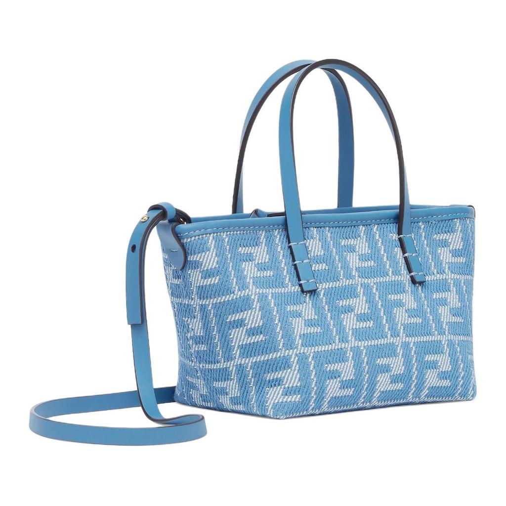 Fendi Roll Denim Effect FF Jacquard Cotton Tote Shopping Bag Shoulder Crossbody Handbag Mini Women tote Blue 8BS096AUPXF1SKL