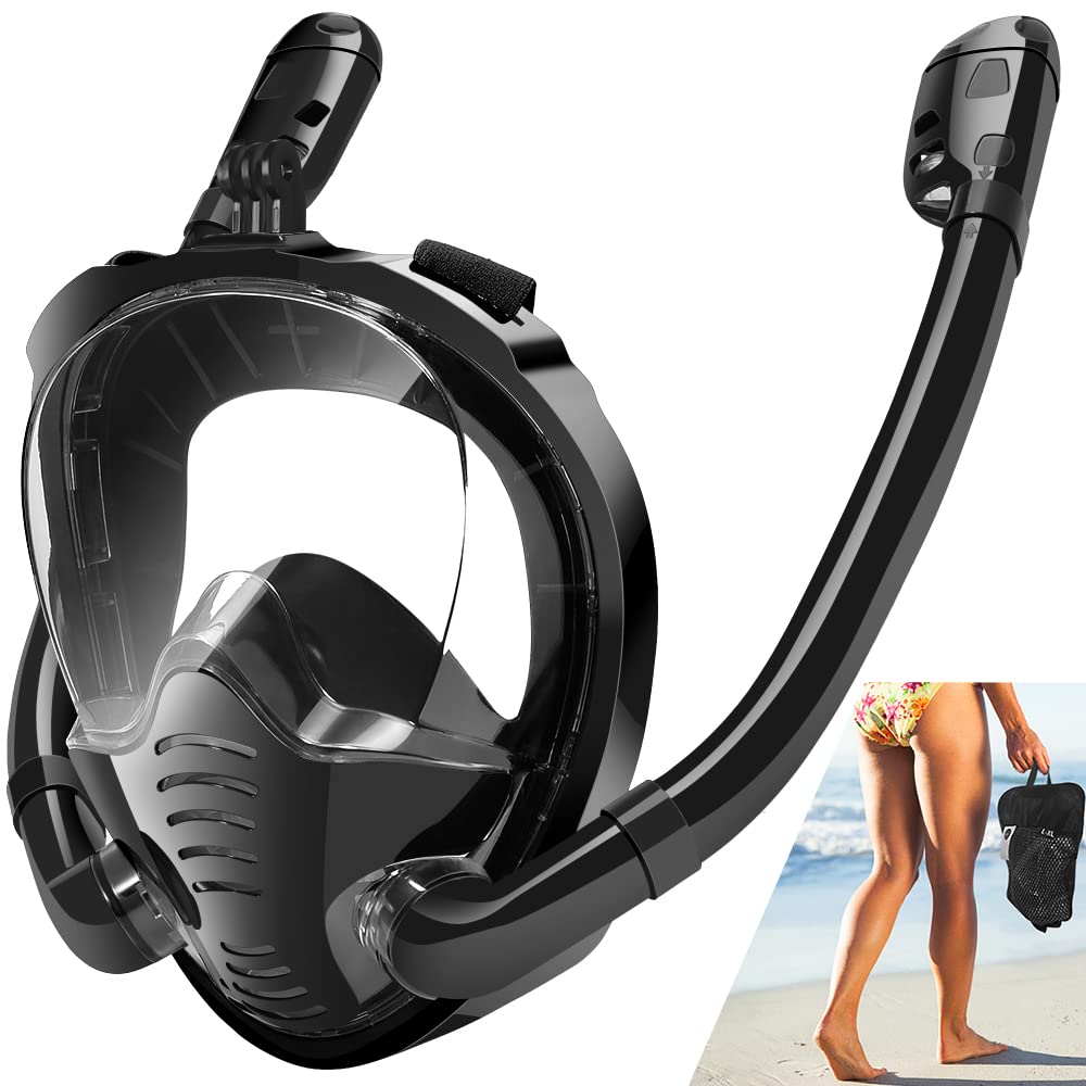Double Tubes Full Face Snorkel Mask New Breathing Mode 180° Panoramic Anti-Fog Diving Mask Dry Top System for Adults Teenagers