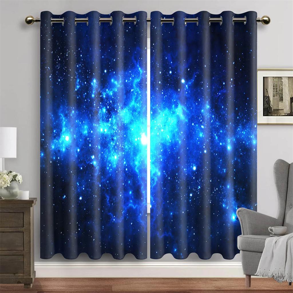 Purple Blue Galaxy Space Universe Stars Starry Window Curtains For Living Room Kids Bedroom Bathroom Kicthen Door Home Decor2Pcs