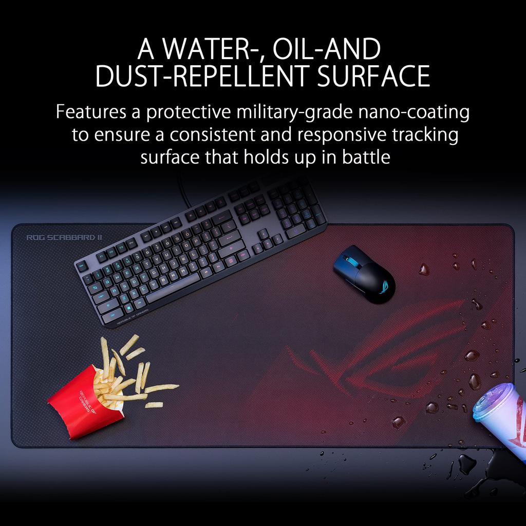 Asus ROG Scabbard II Игровой коврик для мыши Сверхплоский коврик для мыши - Большой, Нанопокрытие, отталкивающее пятна, Устойчивая к истиранию прострочка, Нескользящий