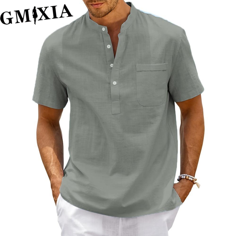 GMXIA Мужская мода повседневный однотонный принт Топы и футболки Рубашка
