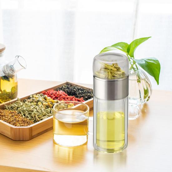 Стеклянная бутылка для заваривания чая, герметичная заварка для чая с сетчатым фильтром, защита от ожогов, 3 в 1, бутылка для заваривания листового чая для любителей чая, подарок