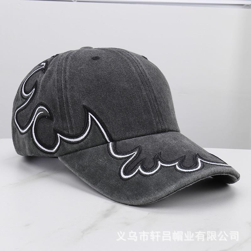 Retro washed embroidered baseball caps for men and women, new summer models with wide brims to show their faces, small sunshade and sun protection pea