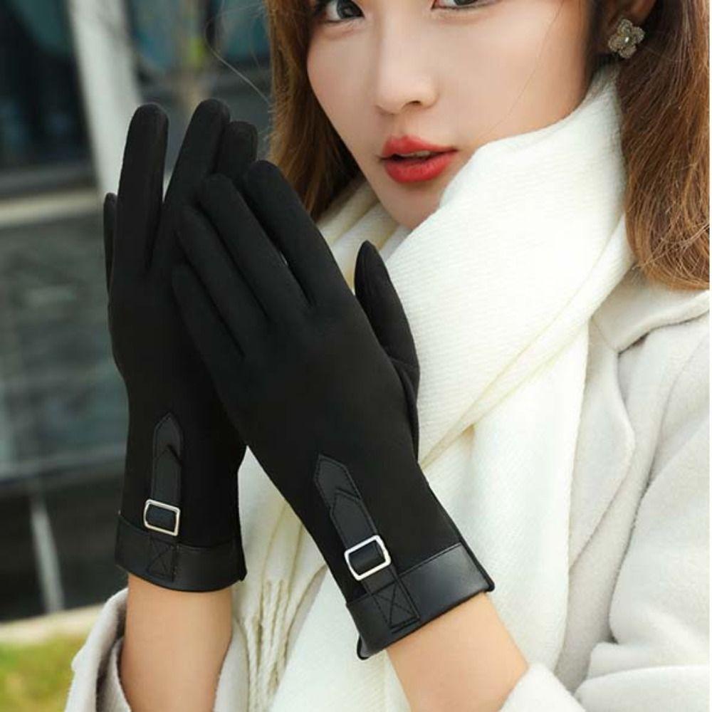 Full Finger Women Suede Velvet Gloves Thickened Winter Mittens Fashion Gloves Sports