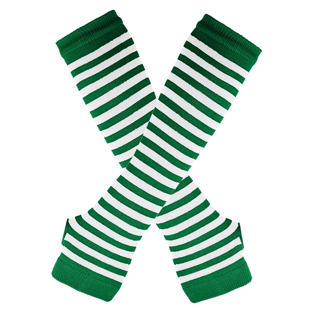 Women Fashion Punk Gothic Stripe Long Arm Warmer Fingerless Gloves