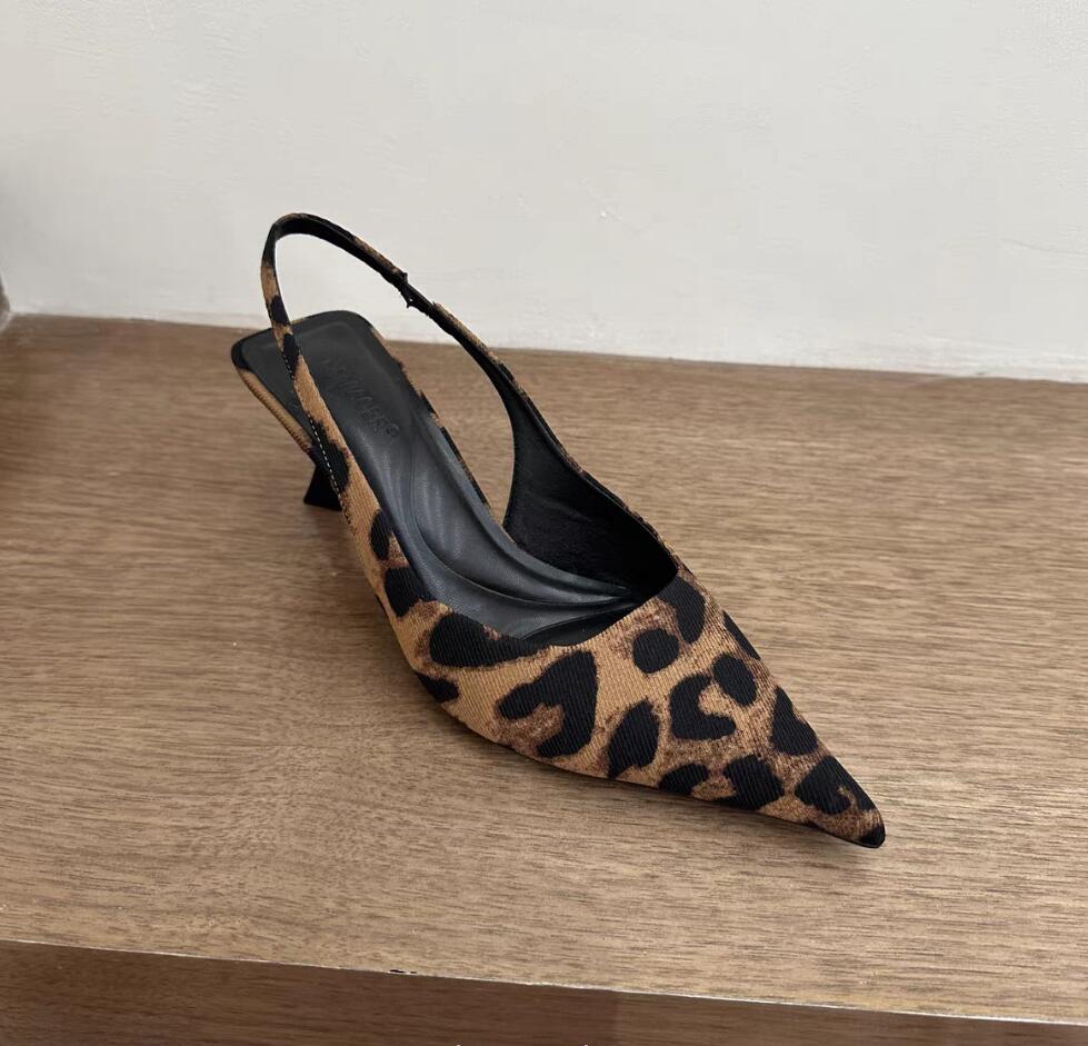 Летние Ретро Слипоны Леопардовые Женские Сандалии Обувь Модные Заостренный Носок Высокий Каблук Стриптиз Вечеринка Дамские Сандалии Красивая Обувь