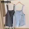 Wide-leg Denim Overalls On Both Sides Summer Female Students Loose Age-reducing Big Pocket Sling Jumpsuit Shorts Tide