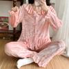 Весна-Осень Милый бархатный пижамный комплект с длинным рукавом, рубашка и брюки, двухкомпонентная домашняя одежда, свободная повседневная ночная одежда для женщин, домашняя одежда