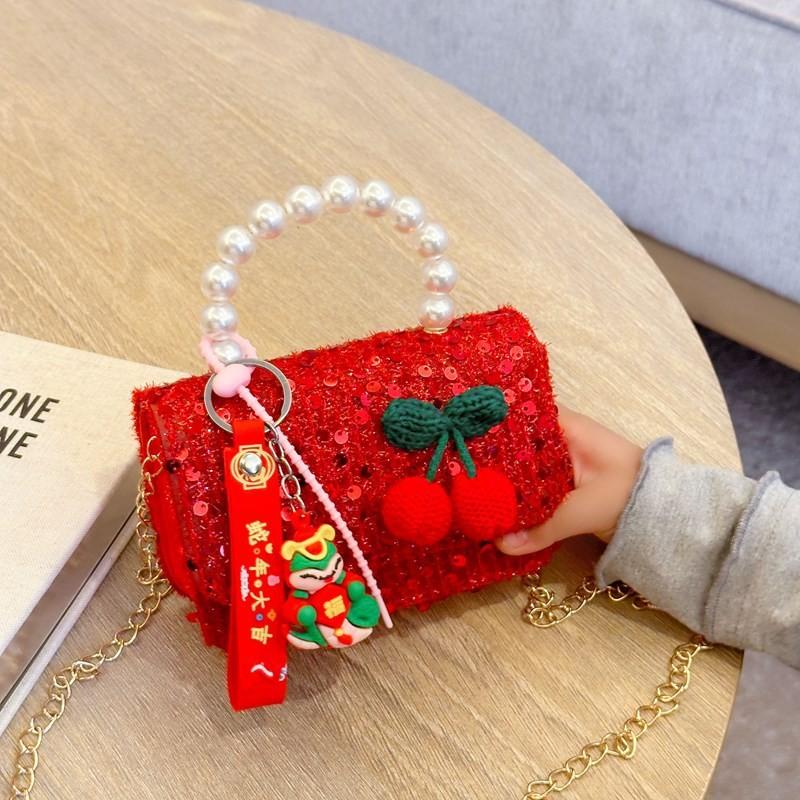 Милая детская новогодняя сумка Стильная жемчужная модная сумка-кроссбоди на цепочке для девочек-малышек