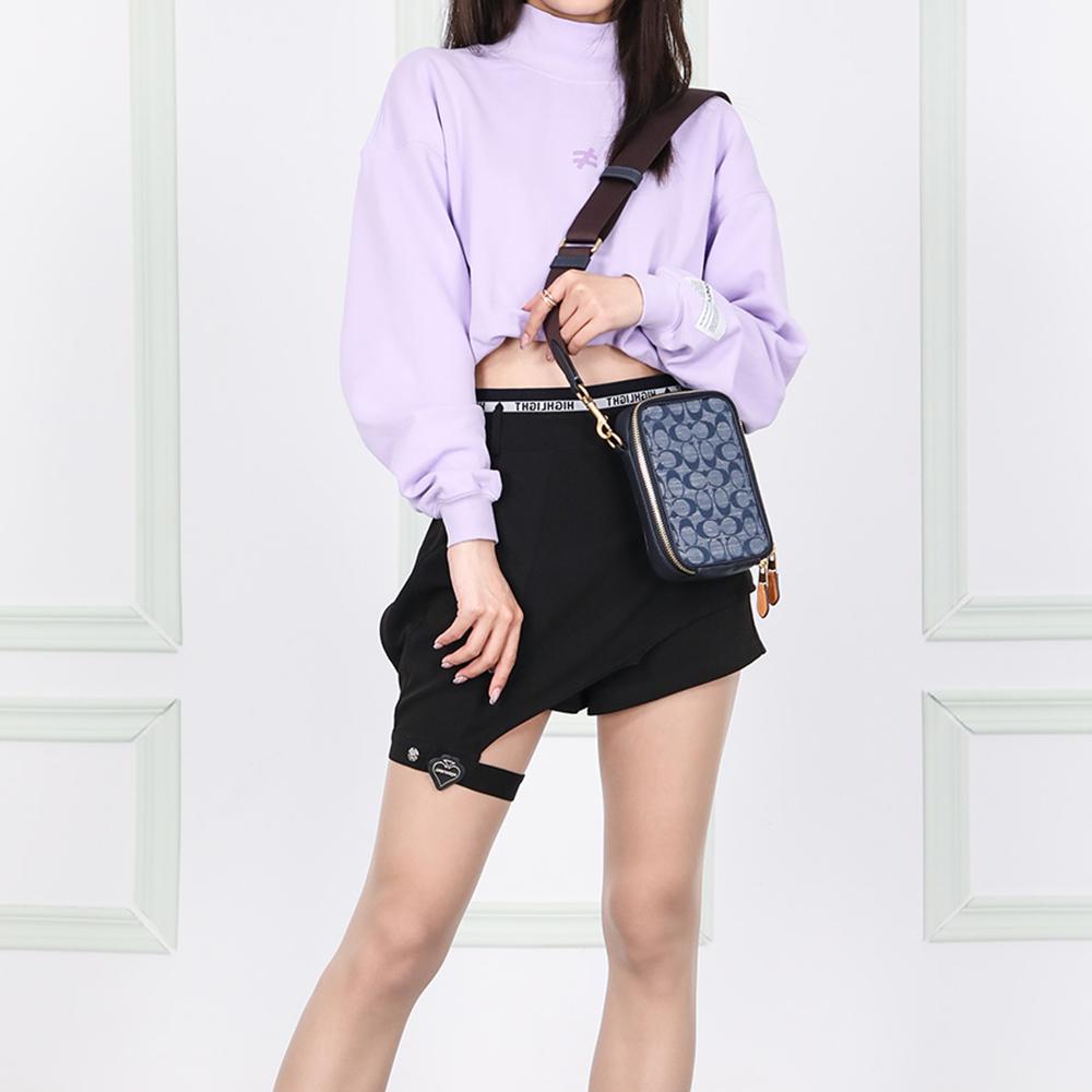 New COACH Stanton Canvas With Denim And Leather Shoulder Bag, Crossbody Bag Mini Men's C8235-B4EI