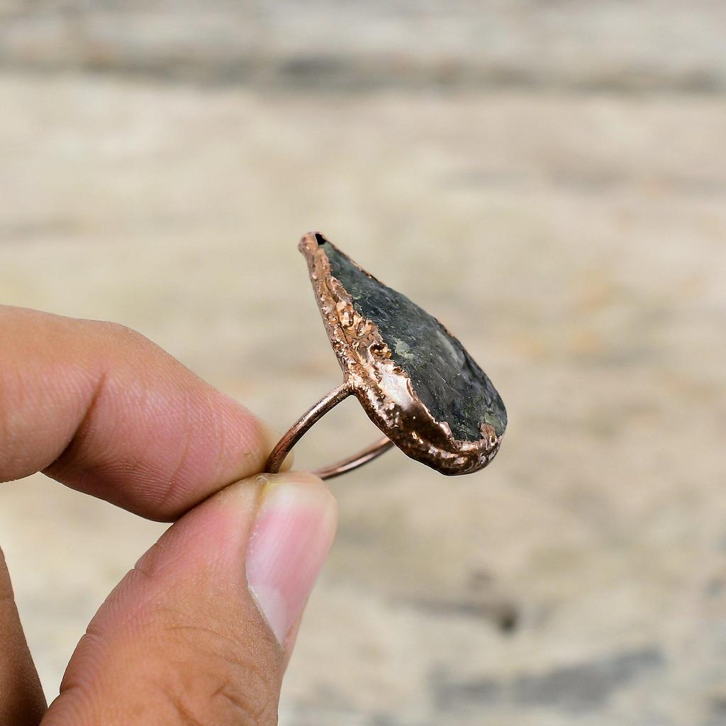 Кольцо из лабрадорита, гальванопластическое медное кольцо, регулируемое кольцо, ювелирные изделия ручной работы, изящное кольцо из драгоценных камней, гальванопластическое медное ювелирное изделие для подарка