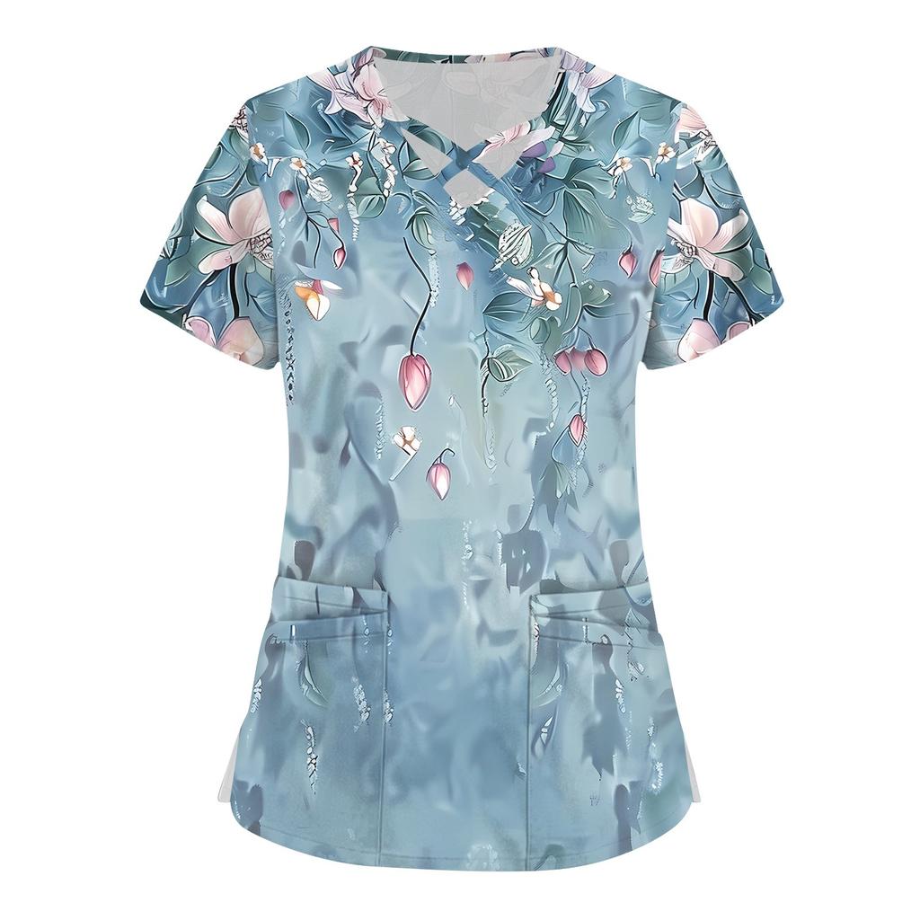 Женский топ с коротким рукавом и V-образным вырезом, принтом и карманом Dry-nurse