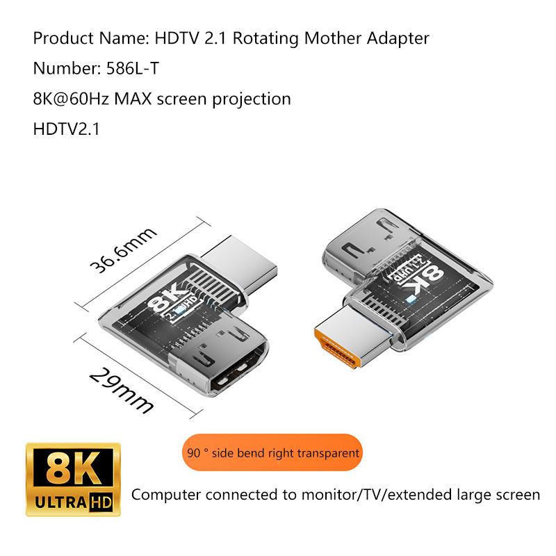 HOT! 2.1 Male To Female Adapter 8K@60Hz Male To Female Connector Up Down Angle 90 270 360 Degree For HDMI Cable PC Laptop HDTV