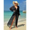 Women Bikini Cover-ups Solid Color Mesh Sheer Beach Long Dress See Through Sexy Swimwear Cover Up Summer