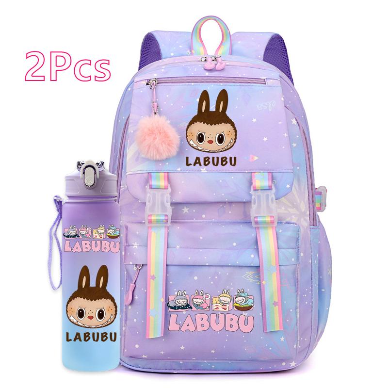 2Pcs/set Cute Backpack with 750Ml Outdoor Sports Water Bottle Student Girl Boy Schoolbag Large Capacity Travel Bag Gift