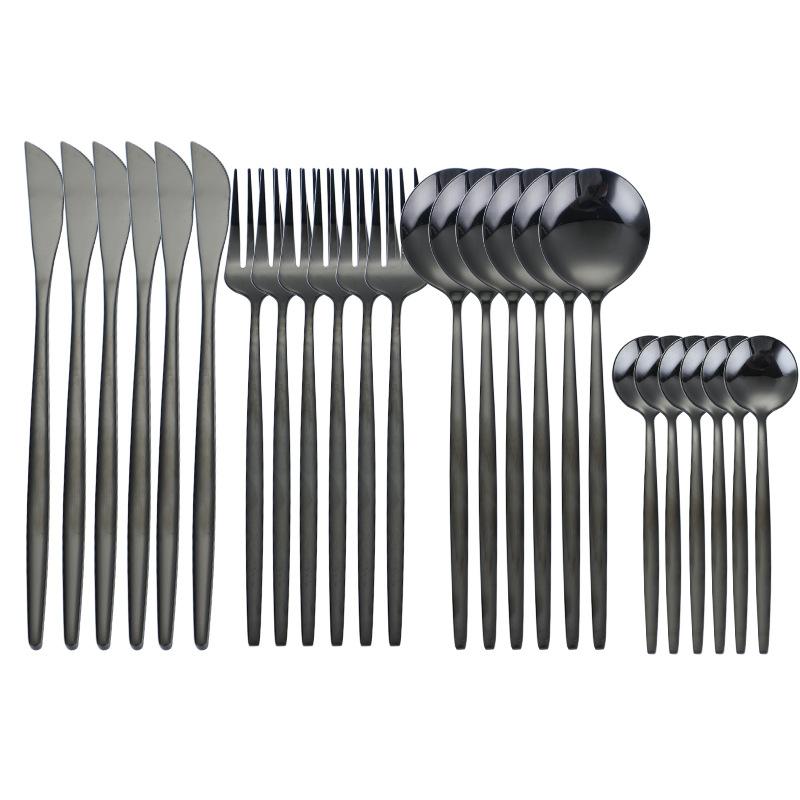 Посуда, набор столовых приборов из нержавеющей стали, черное золото, столовые приборы, обеденный нож, вилка, чайная ложка, кухонный ужин, 24 шт., посуда в западном стиле