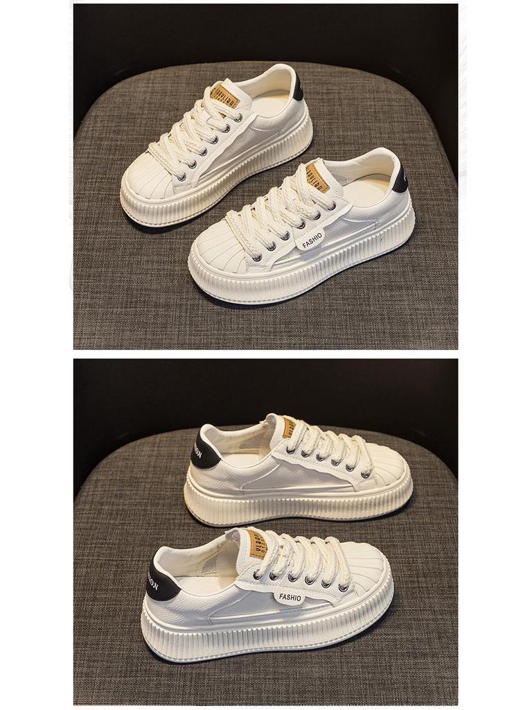 Весна 2025 г. Женские белые кроссовки из натуральной кожи с ракушечным носком и толстой подошвой