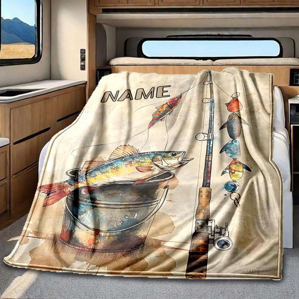 Fishing Adventure With Colorful Fish And Gear Blanketcustomizable With Your Namecomfortable And Stylish Perfect For Travel Beds Chairs Offices Sofas