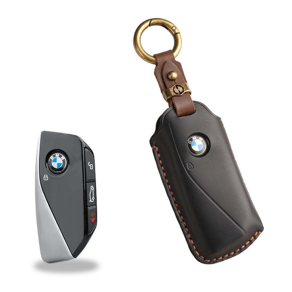 Retro leather key cover is suitable for BMW real cowhide new shell handmade key special protection shell ring