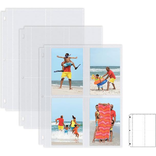 Better Office Products Photo Album Refill Sheets, 3.5 x 5 Inch, Heavyweight, Diamond Clear 3 Ring Photo Binder Page Refills, 200 Total Photos, Each