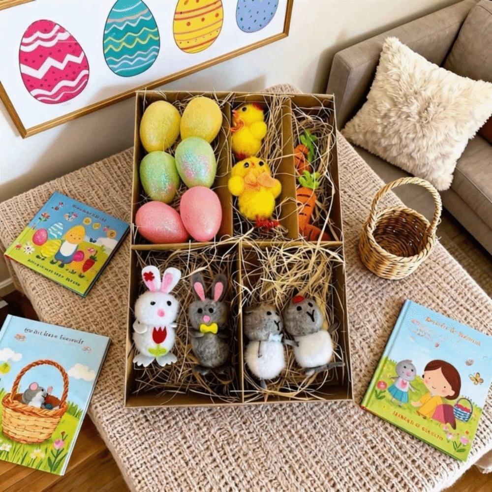Realistic Plush Rabbit Figurine Happy Easter Easter Decoration Bunny Chicken Doll  Tree Decoration