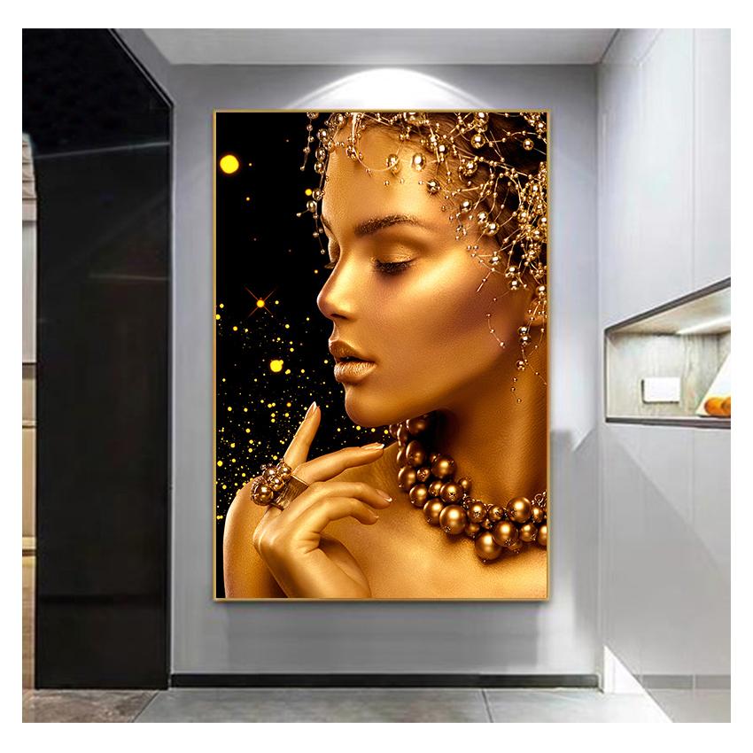 Африканская художественная картина маслом на холсте, плакаты и принты Cuadros, настенная художественная картина для гостиной, черно-золотая женская сексуальная телесная...