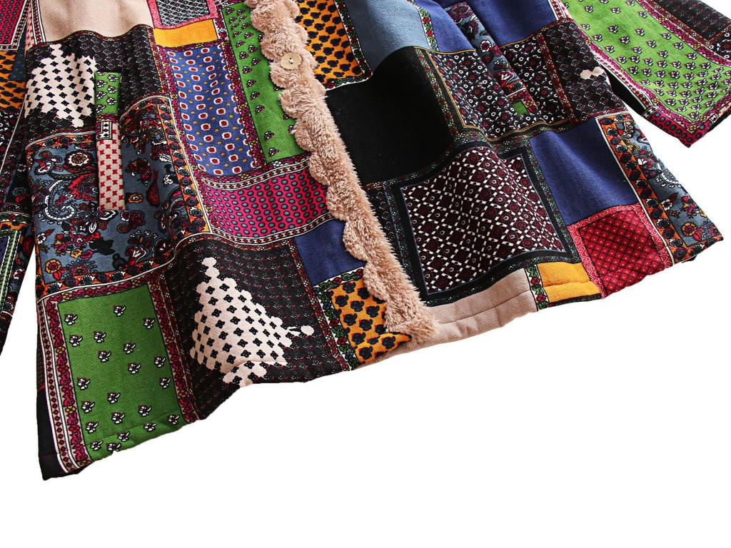 2023 Осень/Зима Хлопковое пальто с капюшоном в этническом стиле - европейская и американская мода, свободный крой, смесь хлопка и льна с бархатной подкладкой для женщин