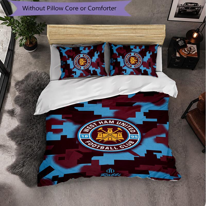 West Ham United Football 3 Piece Bedding Set Soft Duvet Cover Set with Pillowcases Printed Bedroom Decor Set for Home
