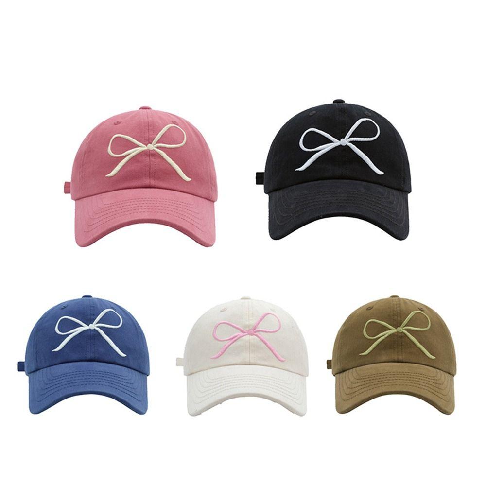 Хлопковая вышитая шляпа с бантом в корейском стиле для женщин, модная бейсболка с бантом для девочек