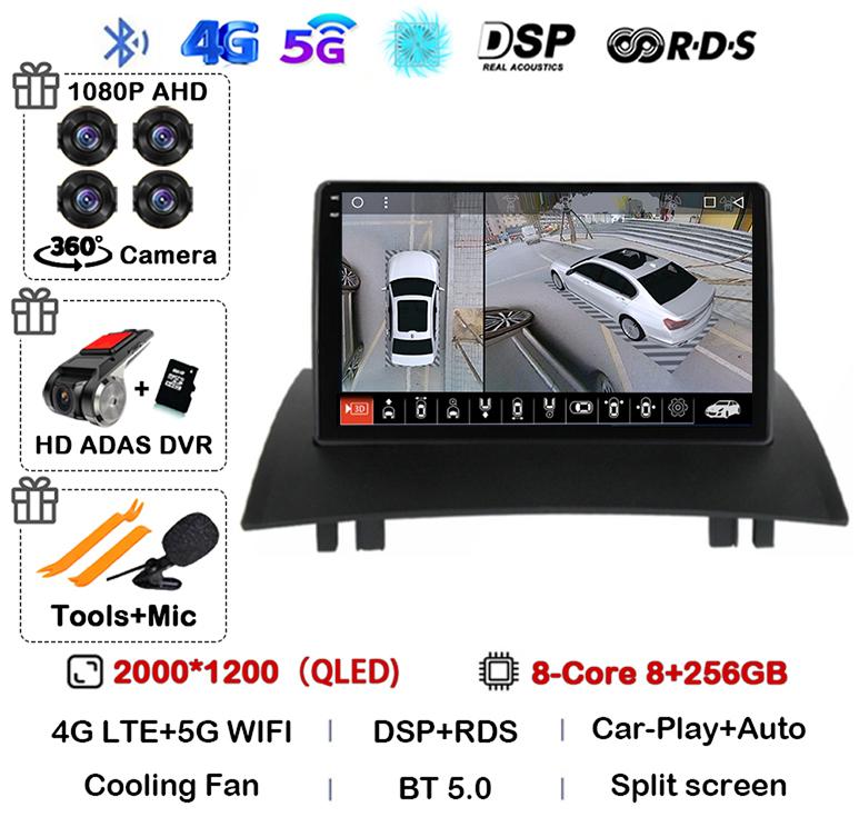 Android 14 Carplay Auto Для Renault Megane 2 2002 2003 2004 2005 2006 2007 2008 2009 Мультимедийный Автомагнитола Плеер WIFI+4G Стерео