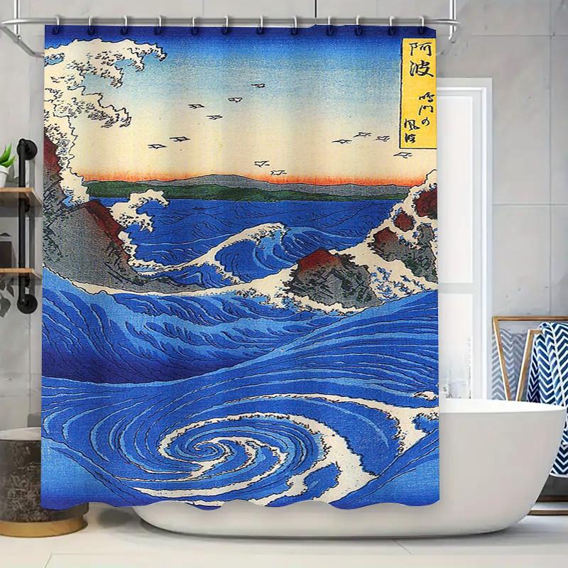 Шторка для душа Whirlpool Съемная Водонепроницаемая Домашний Декор Настенное Украшение для Ванной Комнаты Печать Пользовательский Размер Синий Дизайн с Волнами
