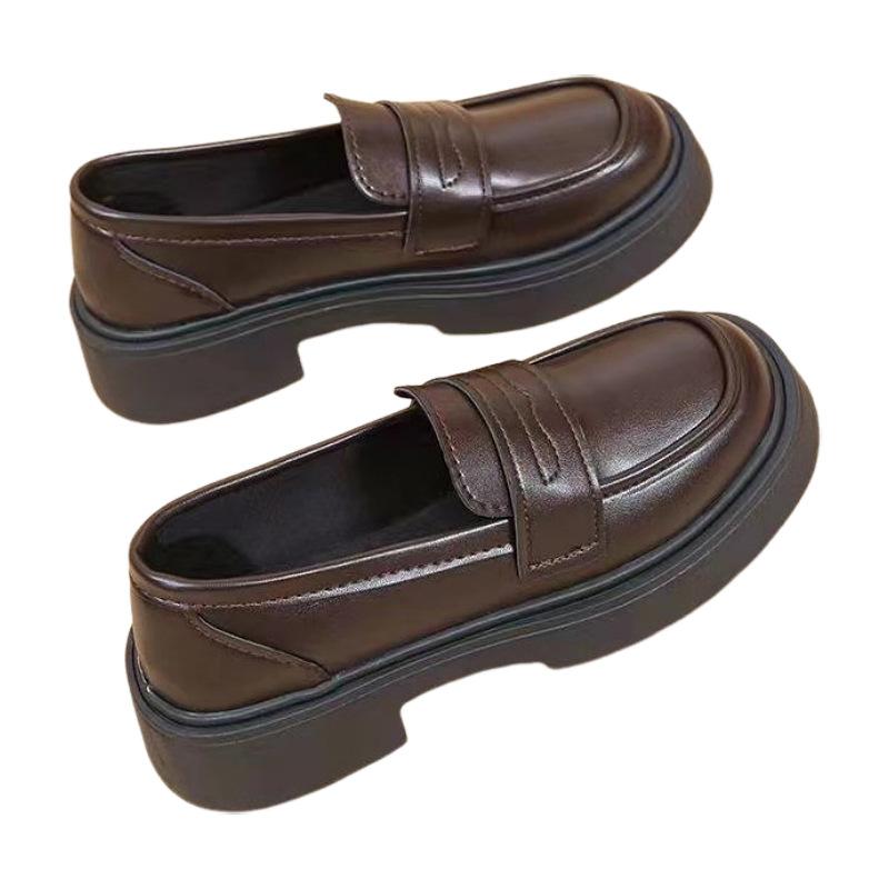 Мягкая кожа, черные женские туфли, осень 2024 года, маленькие кожаные туфли в британском стиле с толстой подошвой и одной педалью, jk explosion single shoes