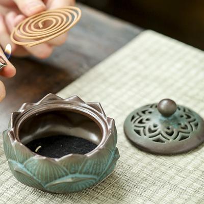 Керамическая курильница для благовоний Фигурка лотоса Держатель для ароматических спиралей Кадильница для украшения Чайный домик