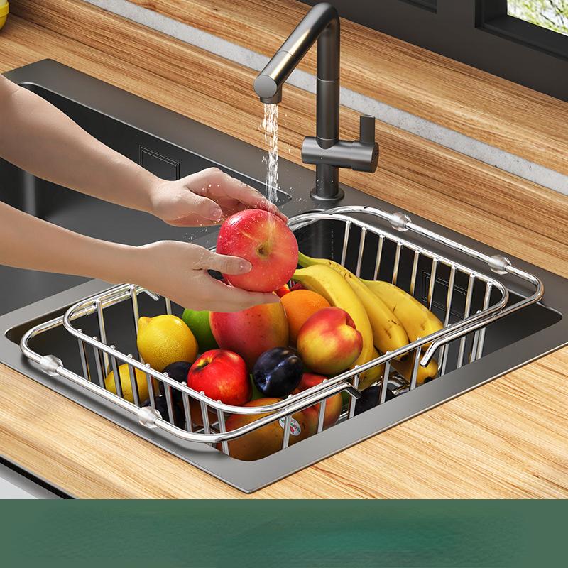 Adjustable Stainless Steel Sink Dish Plate Drain Rack Expandable Drying Basket Fruit Bowl Drainer Holder Kitchen Storage