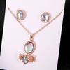 3Pcs Opal Jewelry Set For Women Gemstone Pendant Necklace Ring Earrings Elegant Crystal Accessories For Party Daily Wear Gift