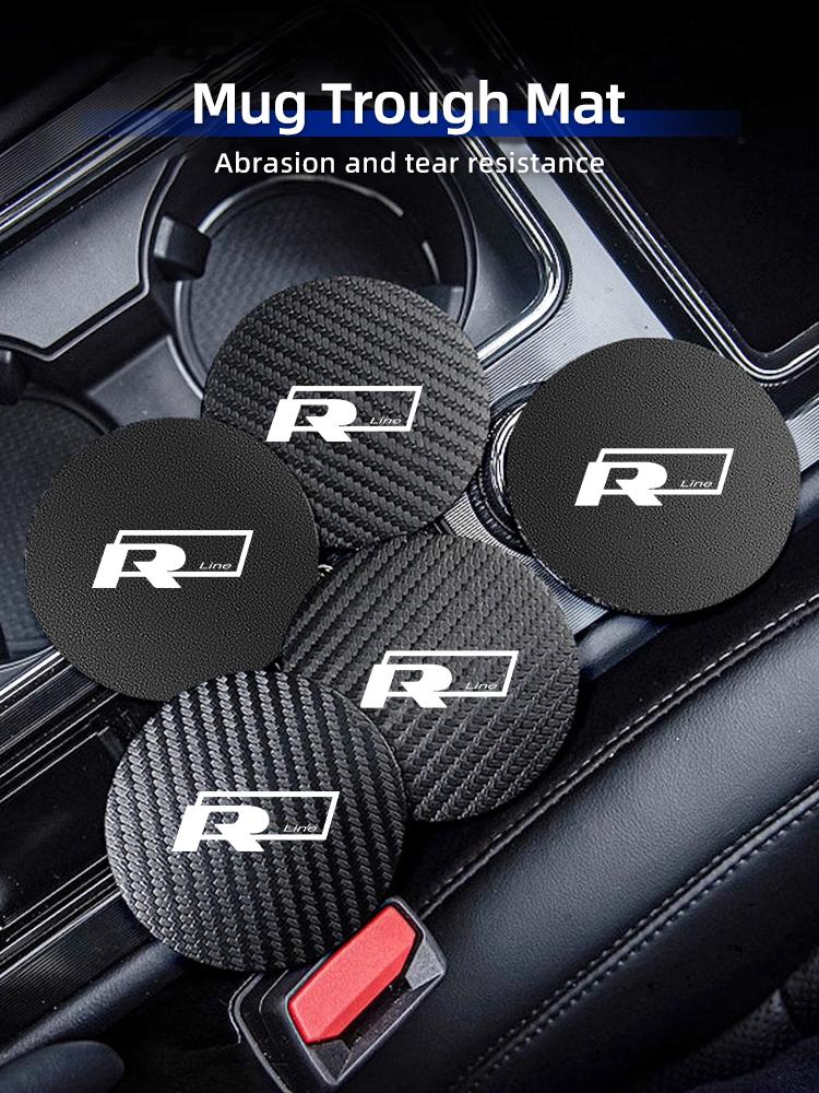 2Pcs Car Leather/Carbon Fiber Water Cup Coasters Anti-Slip Pads For VW R Jetta Sagitar Magotan Passat Tiguan Scirocco Golf 5 7 xn4