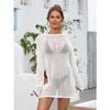 Summer Women's Knitted One Neck Beach Cover Up Sexy Slightly Transparent Split Long Sleeve Sun Shirt Bikini Outer Cover Up