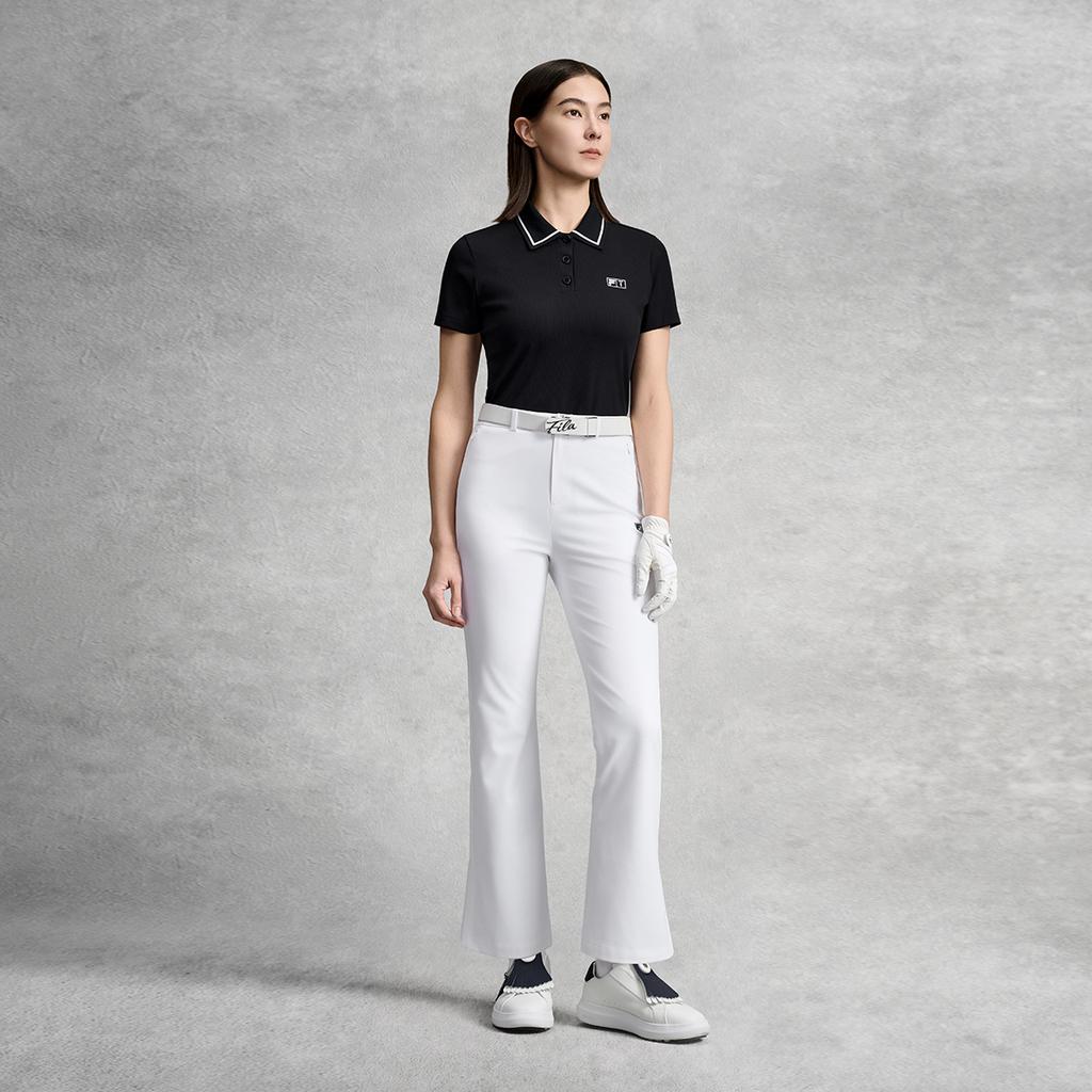 Fila Серия Golf Простая Классическая Спортивная Повседневная Удобная Вязаная Футболка-Поло с Коротким Рукавом Женские топы Глубокий Черный A11W625112FBK
