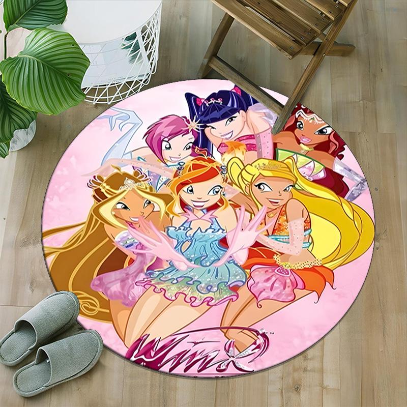 1pc Winx Club Carpet, Round Rug, Comfortable, Suitable for Entryways, Living Rooms, Office, And Bedrooms, Christmas Decoration