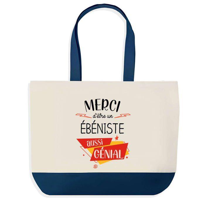 Sac shopping - PLANETEE - Design Graphique Grand Sac Courses Cabas - Fond bleu - Coton - 40x45 cm