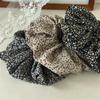French Vintage Floral Print Hair Scrunchies Oversized Ruched Ponytail Holder Pastoral Style Elastic Hair Ties For Thick Hair