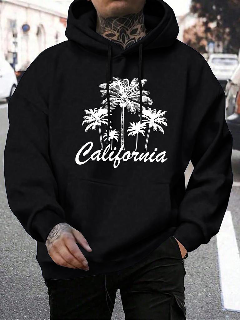 Creative California Coconut Tree Design Men Hoodies All-Match Fleece Hoody Pocket Multicolor Clothes Loose Casual Streetwear