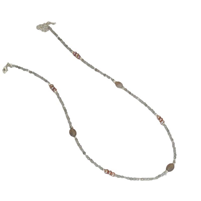 Элегантное ожерелье из французского ретро-серого лабрадорита и пресноводного жемчуга