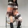 Niche Design Sense Wool Plaid Contrasting Color Scarf Women's Autumn and Winter Warm Scarf High-end Tassel Shawl