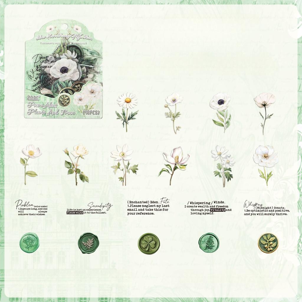 40 PCS Flower Stickers PET Floral Journaling Sticker for Scrapbook Junk Journal Supplies Journals Planner Collage Stickers