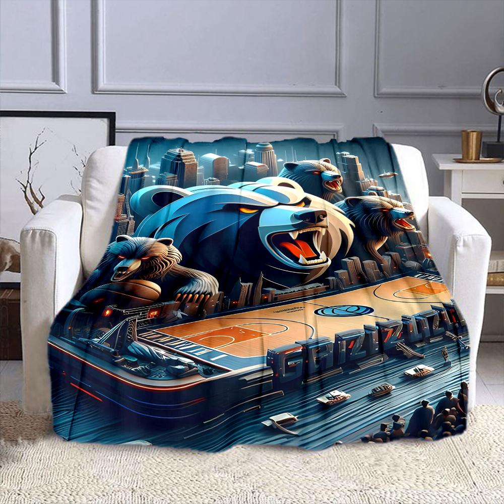 "Fierce Bears Basketball Cityscape" Patterned flannel blanket perfect for the bedroom living room, sofa, or a little nap